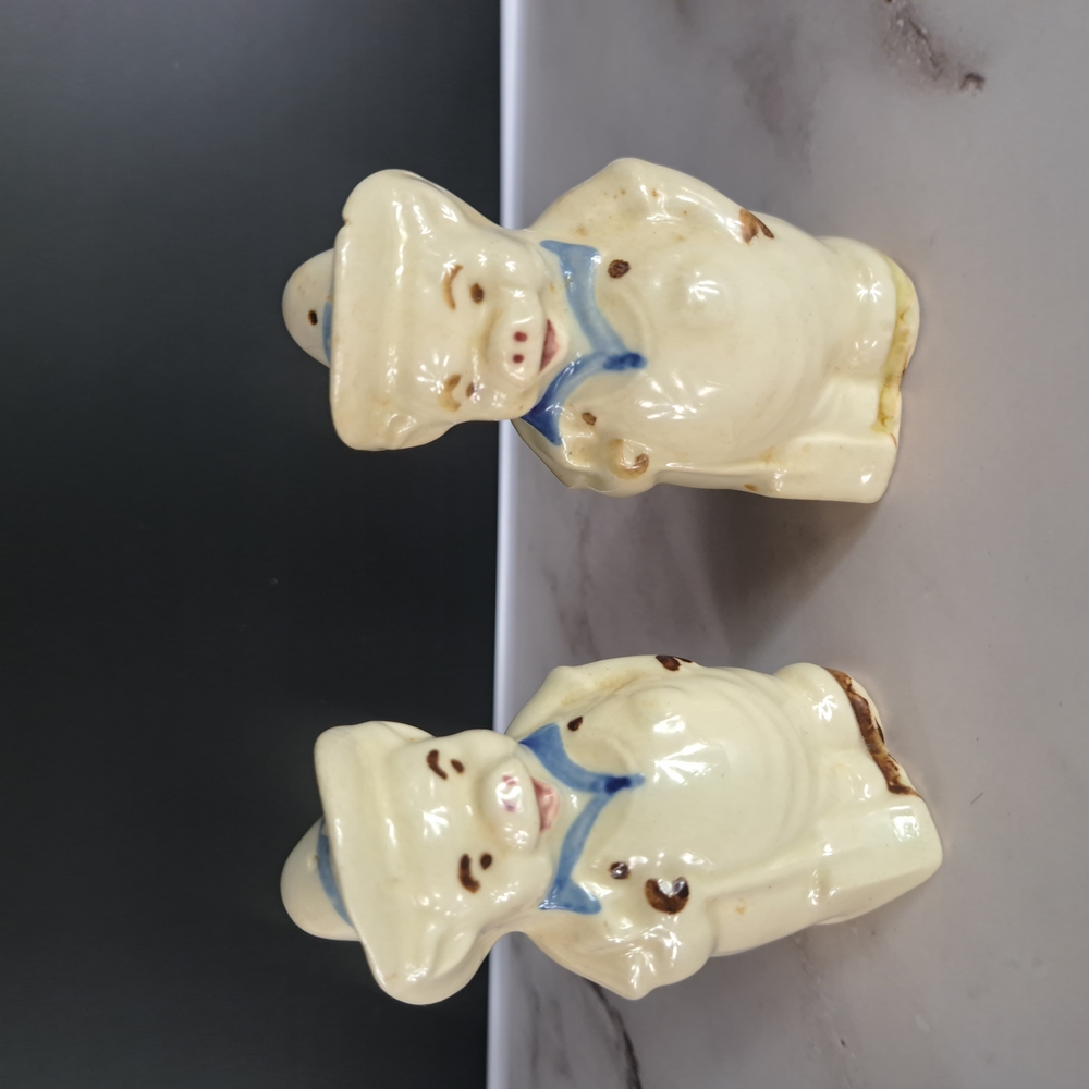 Vintage Cream and Blue Ceramic Figurines